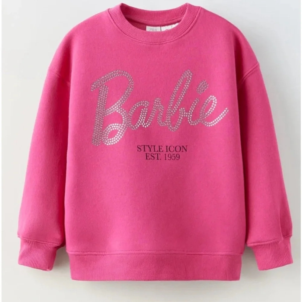 NWT Zara Barbie collection pink fuchsia embellished detail sweatshirt Mattel
